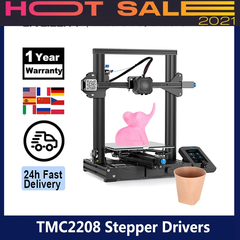 Bestellen V2 Mainboard Mit Stille Tmc2208 Stepper Treiber Neue Ui & 4,3 Zoll Farbe Lcd Carborundum Glas Bett 3d Drucker