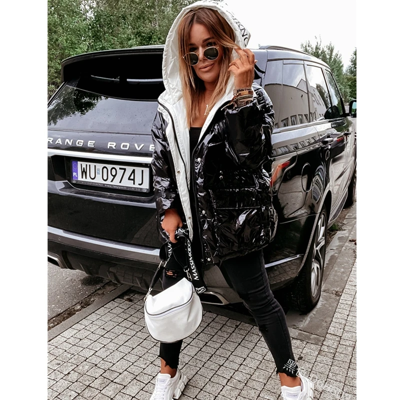 

Зимнее пальто Lugentol, женская модная блестящая куртка-пуховик с капюшоном, свободная уличная одежда, женские парки Lugentolo