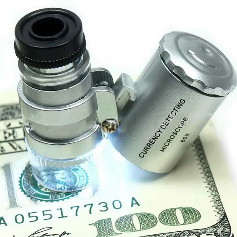 

Mini 60X Jewelry Magnifier Microscope Magnifying With 2 LEDs And UV Light Pocket Jeweler Loupe Zoom Tool
