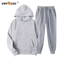 covrlge spring men casual sets brand men solid hoodie pants two pieces tracksuit sportswear hoodies set suit male msx042