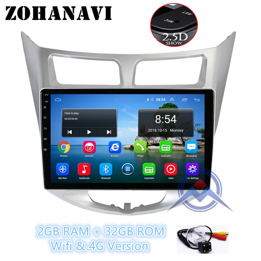 ZOHANAVI 10,2 дюймов Android 9,0 Автомобильный gps dvd-плеер для hyundai Solaris Verna accent автомобильный радио головное устройство видео плеер навигация - Цвет: 2G 32G sedan