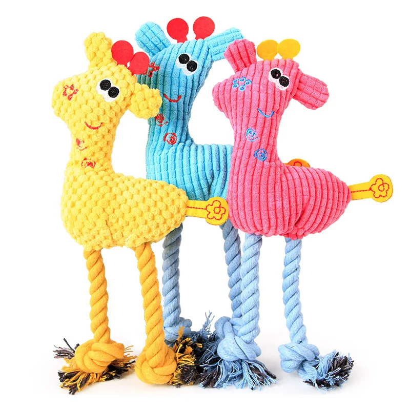 

Squeak Toys For Small Medium Dog Multicolor Embroidered Deer Giraffe With Cotton Rope Plush Corn Fawn Vocal Dog Play Plush Toy