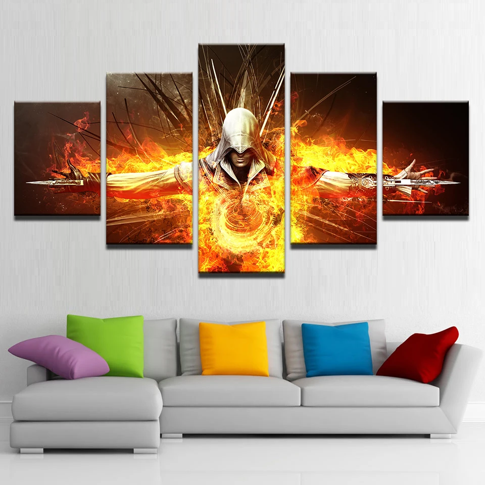 Assassin's огонь Creed холст картины HD Wall Art Рамки домашний Декор 5 шт. священный символ