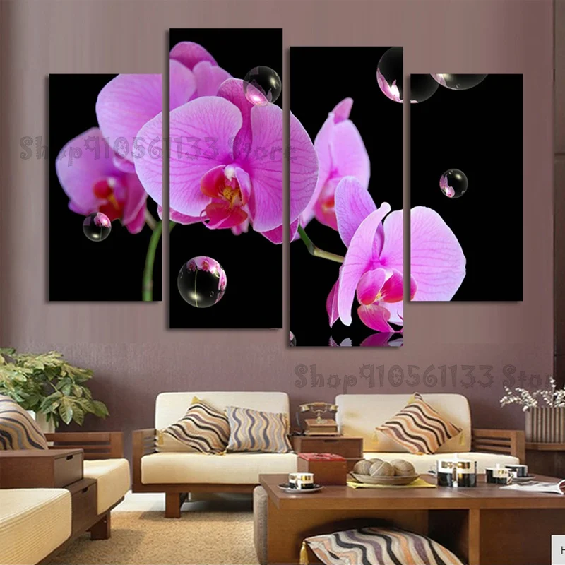 

5d diy diamond mosaic flower Orchids And Bubbles Full Square，Round drills handmade embroidery diamond painting set 4 pcs GG3674