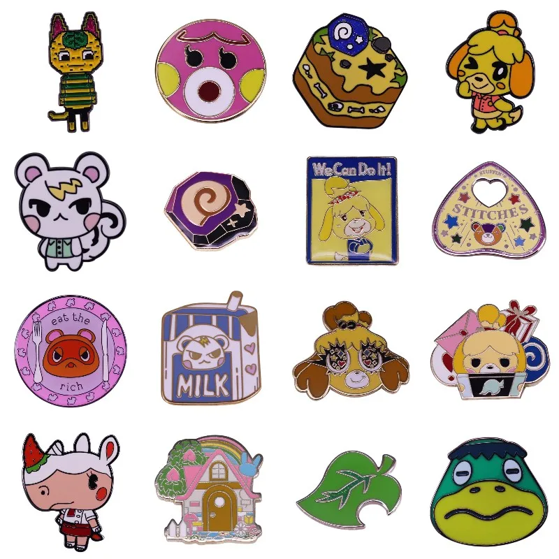 

Excellent Quality Funny Animal Game Cute Villager Brooches Isabel Happy Clown Cartoon Jewelry Enamel Bag Lapel Pins Child's Gift