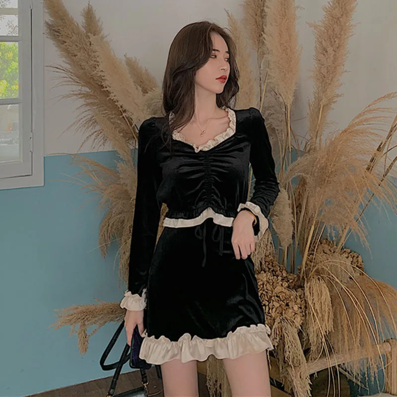 Женский бархатный костюм из двух предметов Модный женский укороченный топ с V