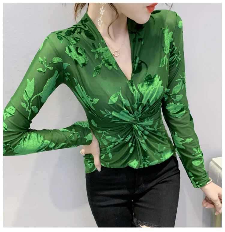 

Autumn Fashion Lady Sexy Transparent Mesh Pullovers Women Bodycone Mesh T Shirts Femme Velour T Shirt Tops