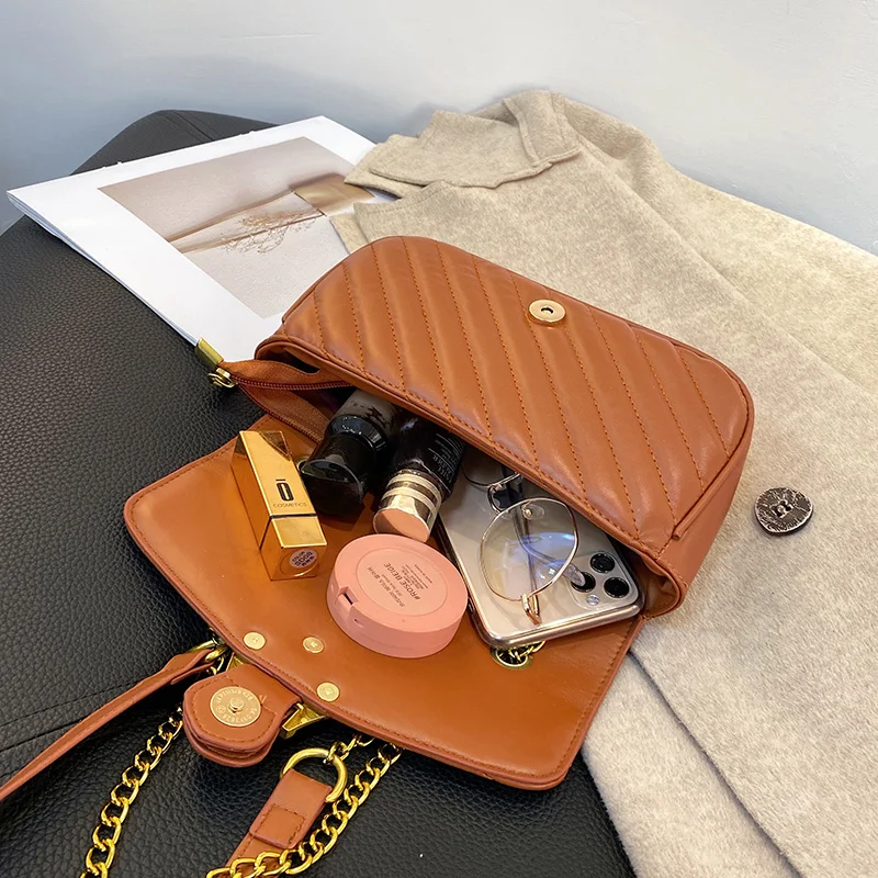 

Sewing Thread Pattern Women's PU Leather Flap Small Square Shoulder Handbags Female Lightweight Fashion Chain Messenger Bag Sac