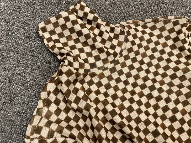 

2021 Women T-shirt Autumn New Checkerboard Print Half High Neck Bottoming Shirt Women's Slim Top