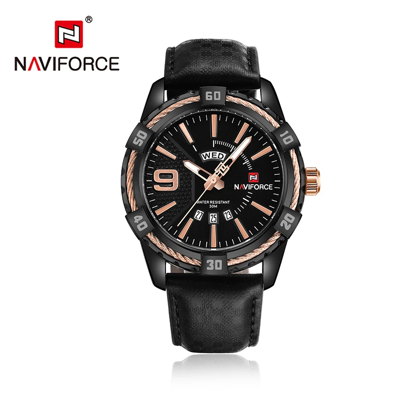 BRG NAVIFORCE мужские спортивные часы брендовые Роскошные водонепроницаемые кварцевые наручные часы мужские военные спортивные часы Кожаный календарь relogios - Цвет: BRG