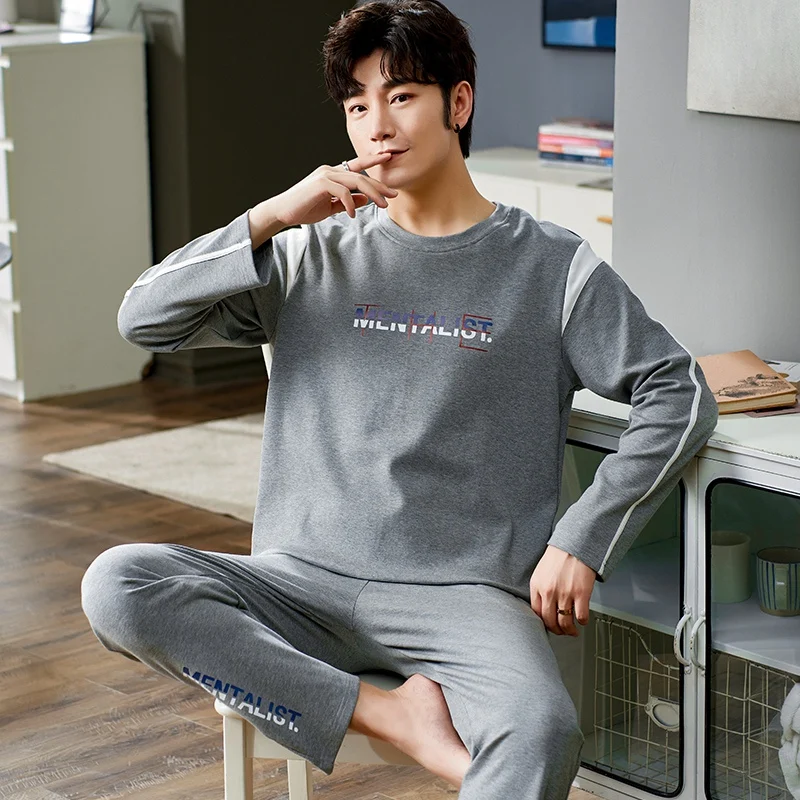 

High Quality 100% Cotton Long Sleeve Pajama Sets for Men 2020 Autumn Winter Korean Sleepwear Suit Pyjama Homewear Lounge Clothes