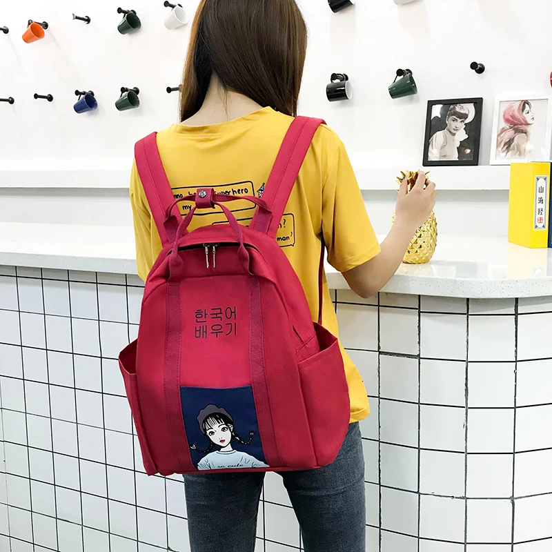 Модный женский рюкзак 2019 3 шт. новый однотонный набор с милым рисунком школьный