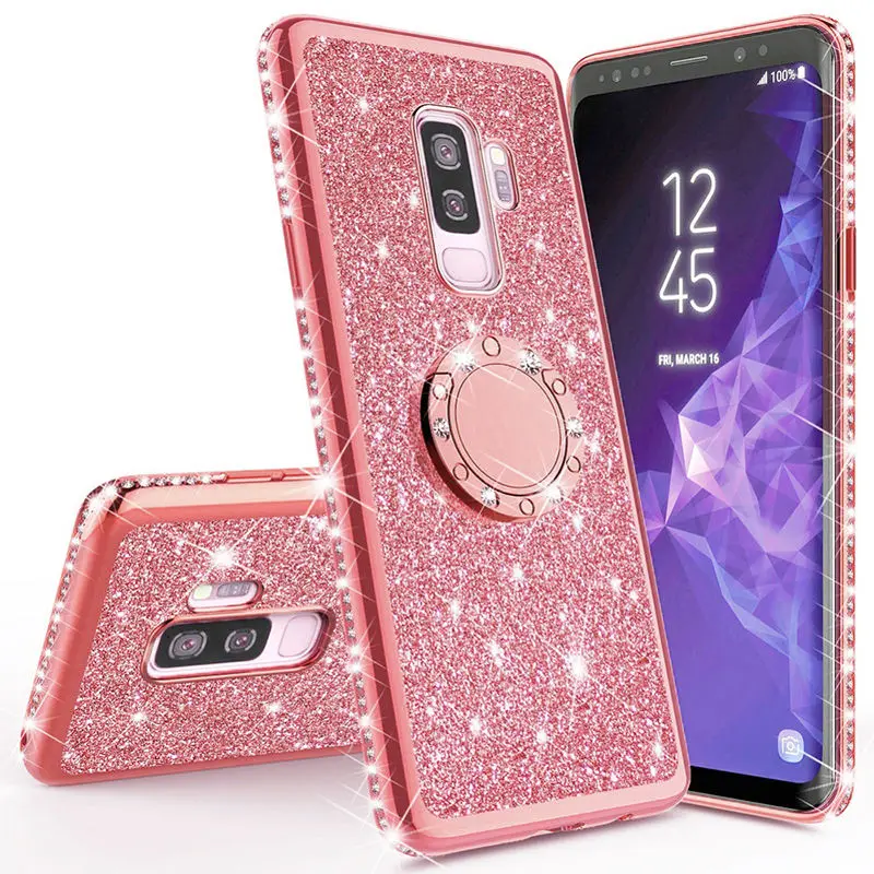 

Luxury Magnetic Car Bracket Glitter Case For Samsung Galaxy S10 S10e S8 S9 Plus A5 A7 2018 A6 A8 Note 8 9 Bling 360 Ring Cover