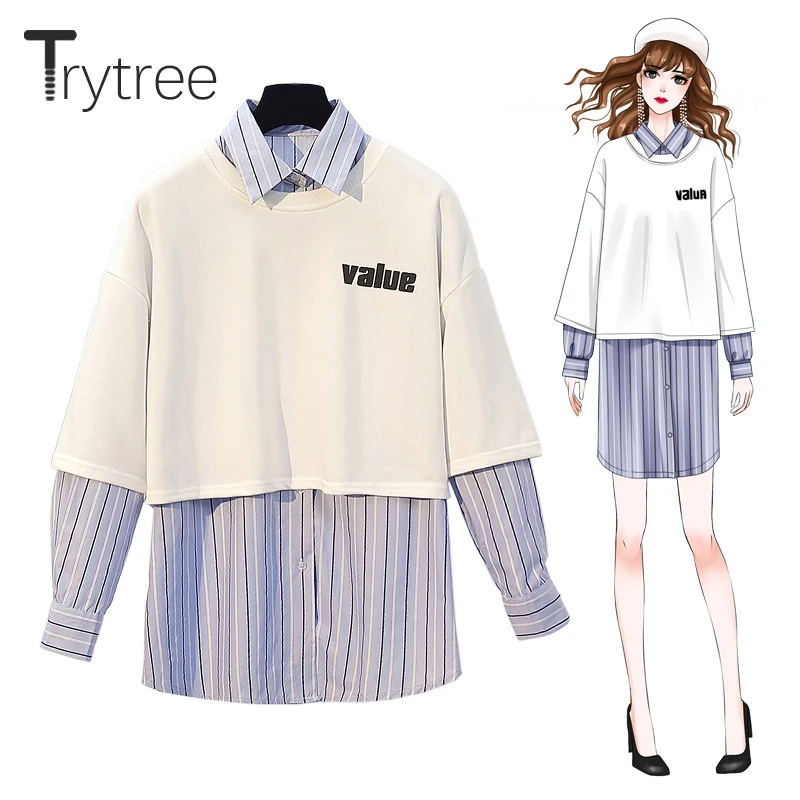 Trytree 2019 Осень Зима Женский комплект из двух частей Повседневный отложной