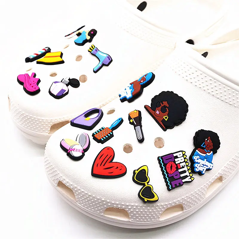 Hot Sale 1pcs Pretty Dope Shoe Charms PVC for Heart-shaped Cowboys Girl Slippers Accessories Clogs Decorations Girl Friend Gifts