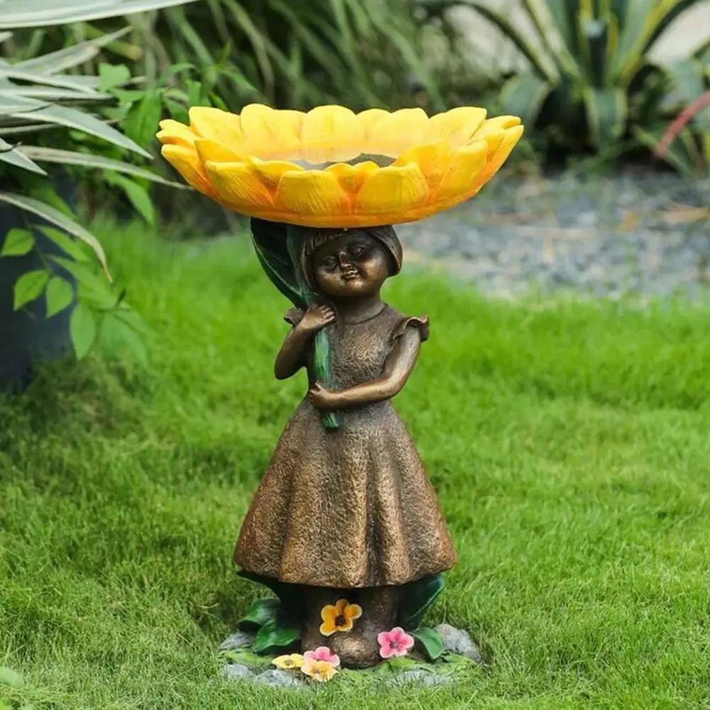 

Charming Sunflower Girl Bird Bath Bird Feeder Resin Crafts Garden Balcony Terrace Decoration Ornaments Bird Feeding Pot