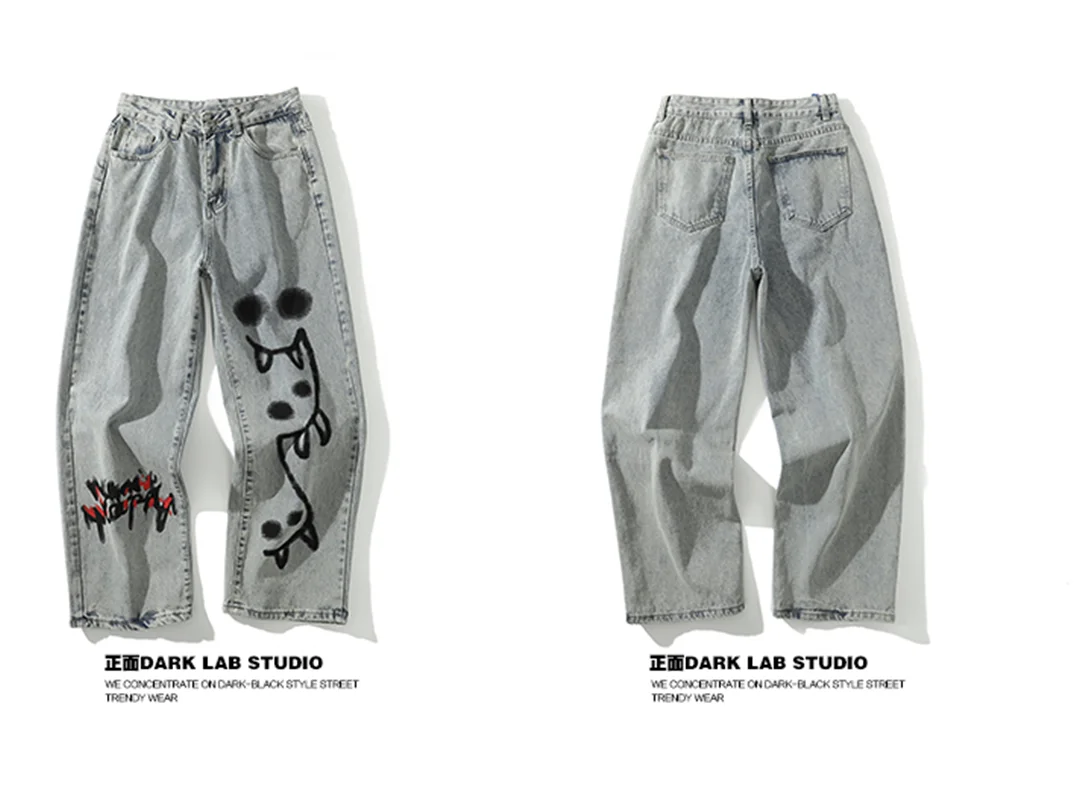 

2021 summer new style hip-hop graffiti print straight-leg casual jeans