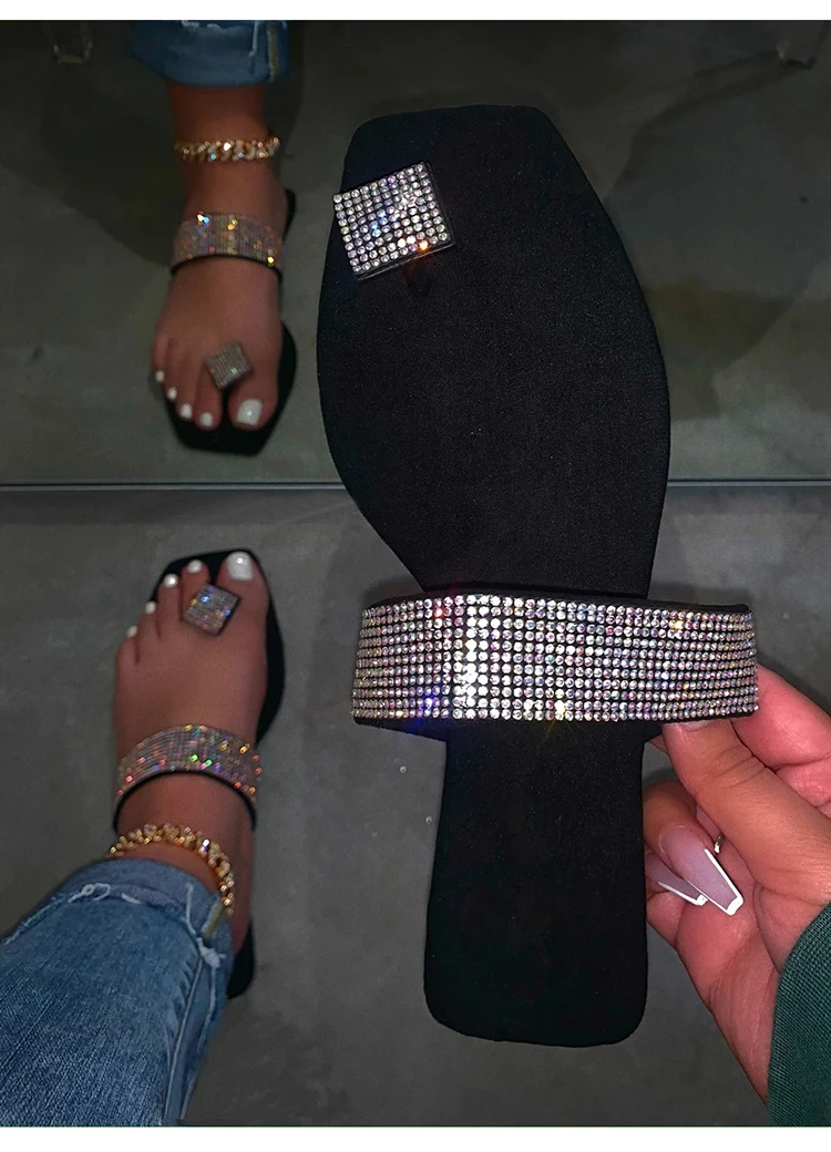 

New! 2020 High Quality Women Roman Clip on Rhinestone Plus Size Summer Roman Slippers 38-42