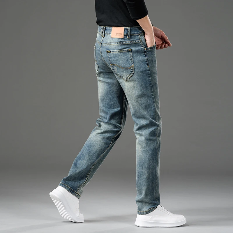 New Retro Blue Jeans Men Casual Loose Straight Pants Baggy Denim Trousers