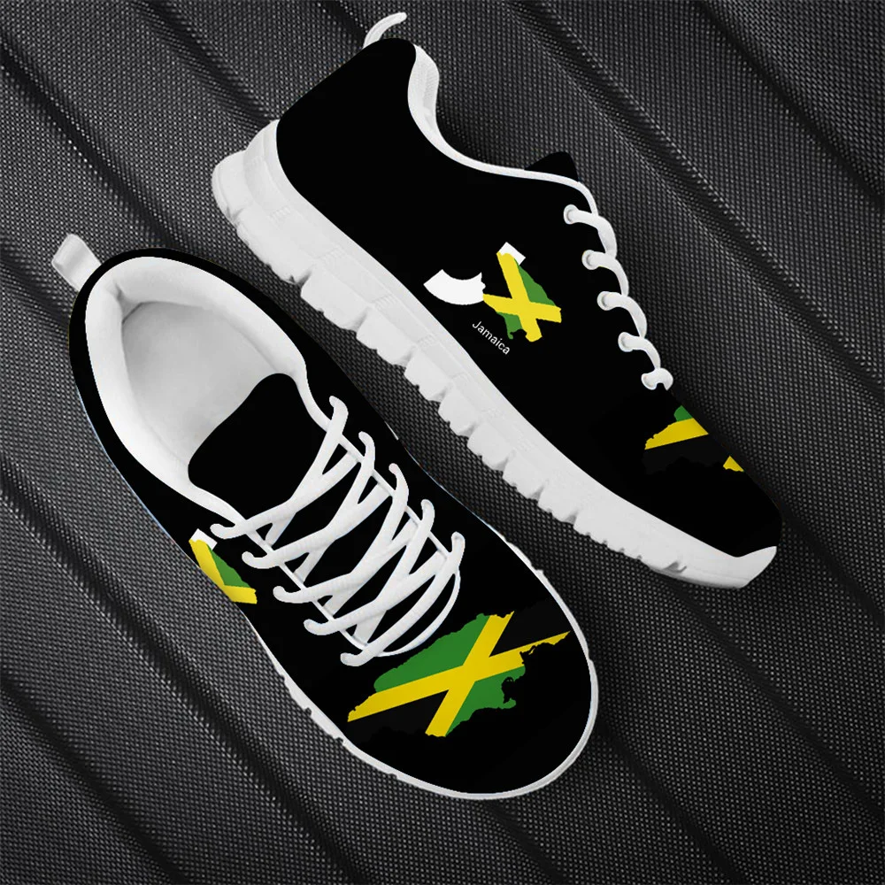 Zapatillas de correr planas Unisex, zapatos deportivos antideslizantes con cordones, diseño de bandera jamaiquina artística, calzado deportivo informal para mujer