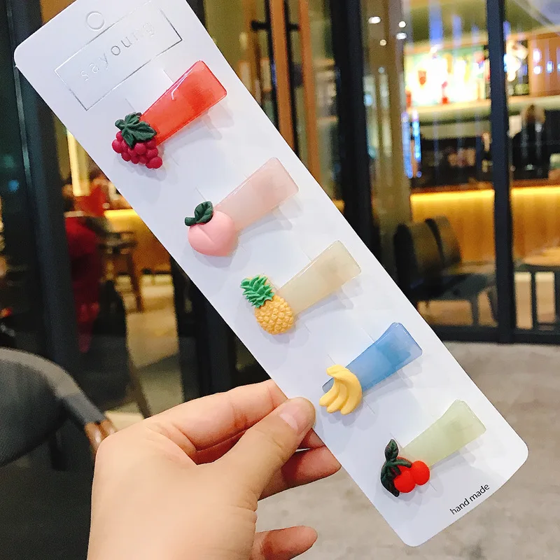 5Pc /Sat New Parent-child cute cartoon colorful style childlike hairpin clip sweet fruit Flower BB clip girl Hair Clips Headwear - Цвет: TS-4
