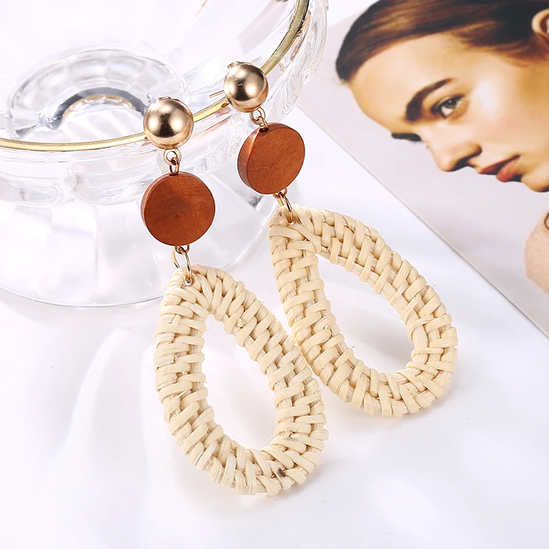 Богемная ручная работа геометрическое ротанговое плетение висячие серьги для