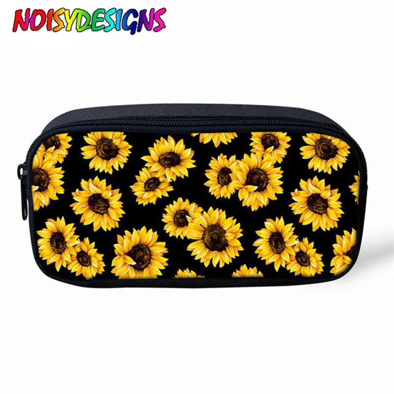 

NOISYDESIGNS Children Pencil Box Pencilcase Sunflower Prints Pencil Case for Girls School Supplies Zipper Makeup Girassol Bag