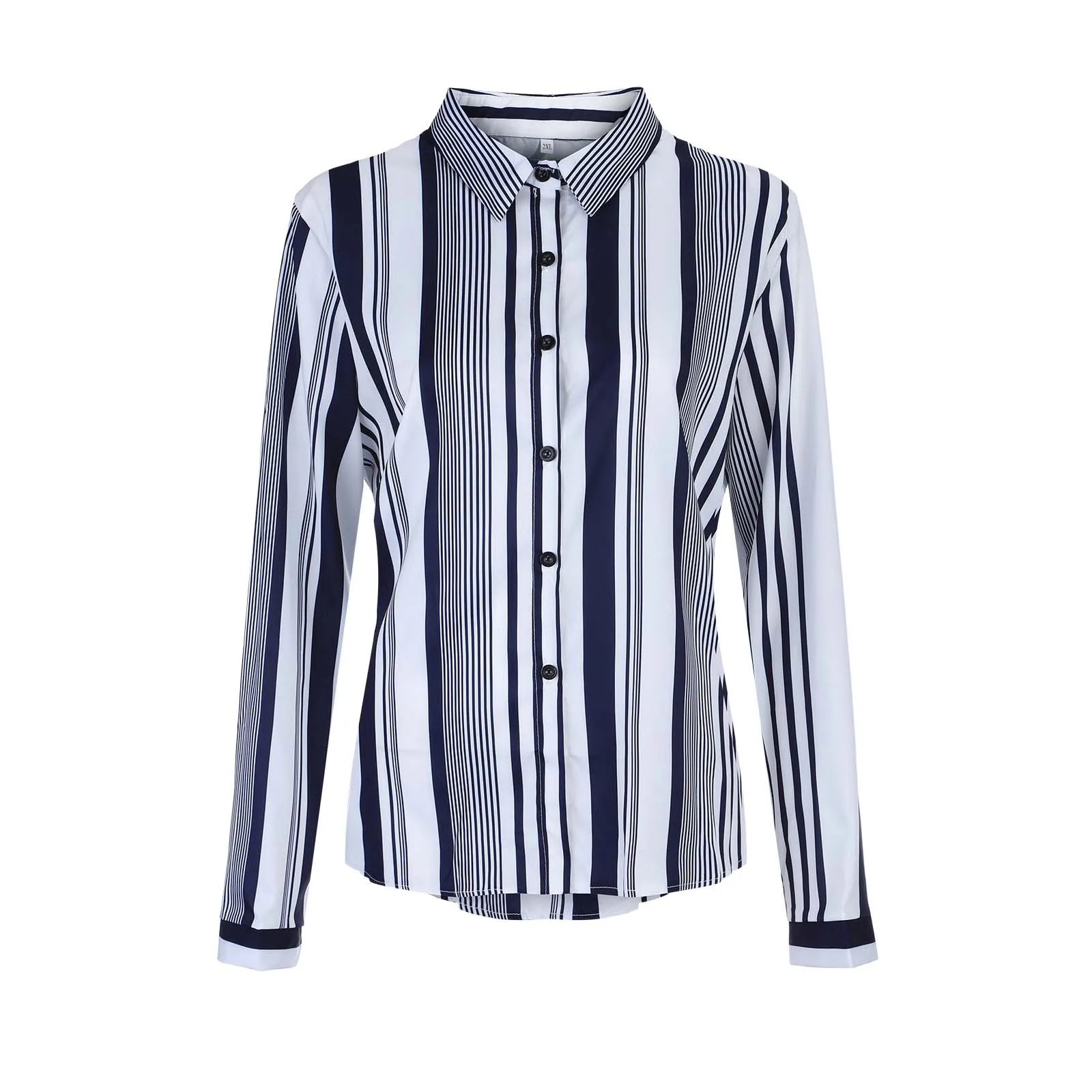 

Fashion Striped Women's Shirts Turn Down Collar Long Sleeve 2021 Summer Chiffon Striped Printing Blouses And Tops Female Blusas