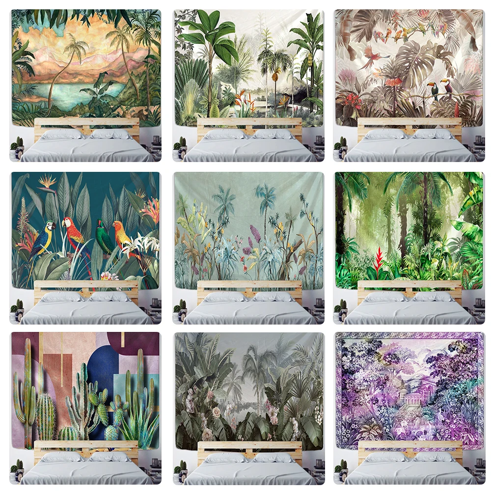 Ладони гобелен с изображением деревьев стене висит тропических листья цветочным