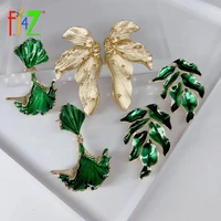 f j4z 2020 trend earring for women alloy green enamel leaf unusual earrings big stud earrings jewelry christmas gifts dropship