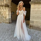 Шикарные блестящие кружевные свадебные платья UZN с аппликацией для принцессы, свадебные платья с открытыми плечами для сердечек, платье для невесты с высоким разрезом, платье для невесты