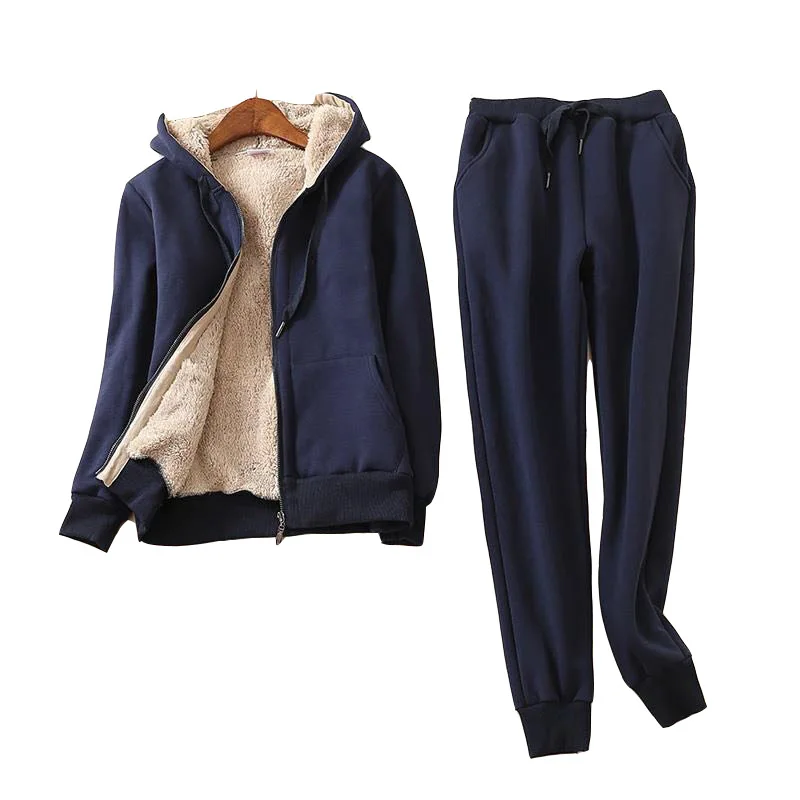 

New Winter Cashmere Sweater Suit Women's Large Size Casual Hooded Jacket Plus Thick Velvet Sports Suit