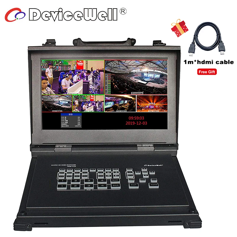 Видеопереключатель DeviceWell HDS9105, 9105 дюйма, 4hdmi-совместимый + 1 DP сигнальный вход, пятиканальный с монитором для прямой трансляции