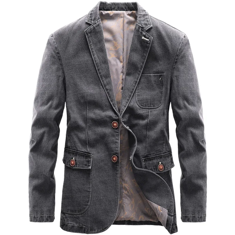 Blazers Spring Autumn Men Business Casual Cowboy Suit Jacket Young Mid-Aged Fashion Handsome Jackets Daily Life Work Black Gray