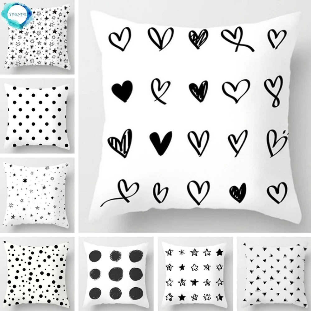 Белый Геометрический рисунок Черные сердце в горошек и полоску декоративная