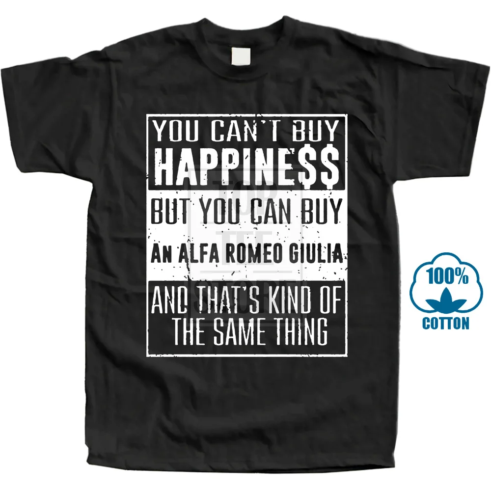 Black Tshirtshark You't Buy Happiness Alfa Romeo Giulia футболка с сердечками и машинками для влюбленных 015283 - Color: Black
