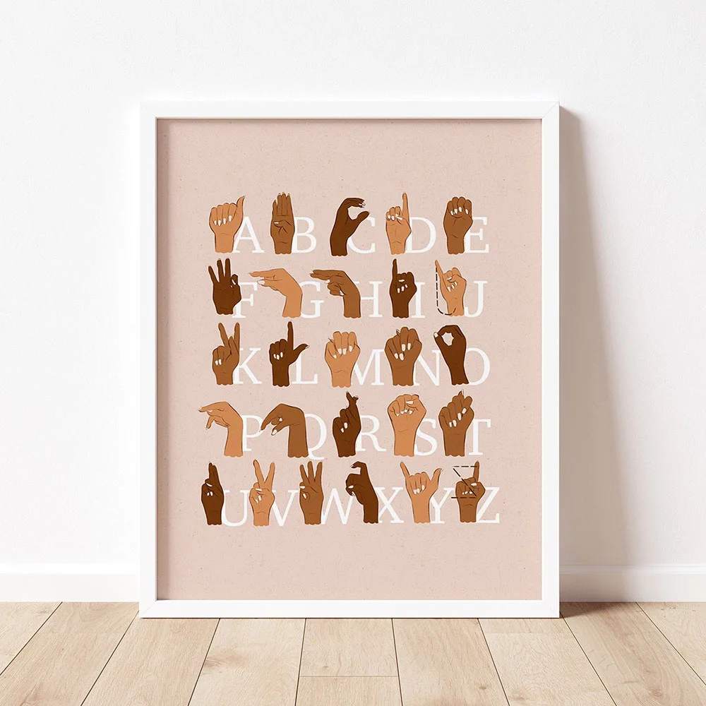 American Sign Language Nordic Poster Alphabet Canvas Painting Wall Art Picture ABC Prints Kids Room Nursery Decor | Дом и сад