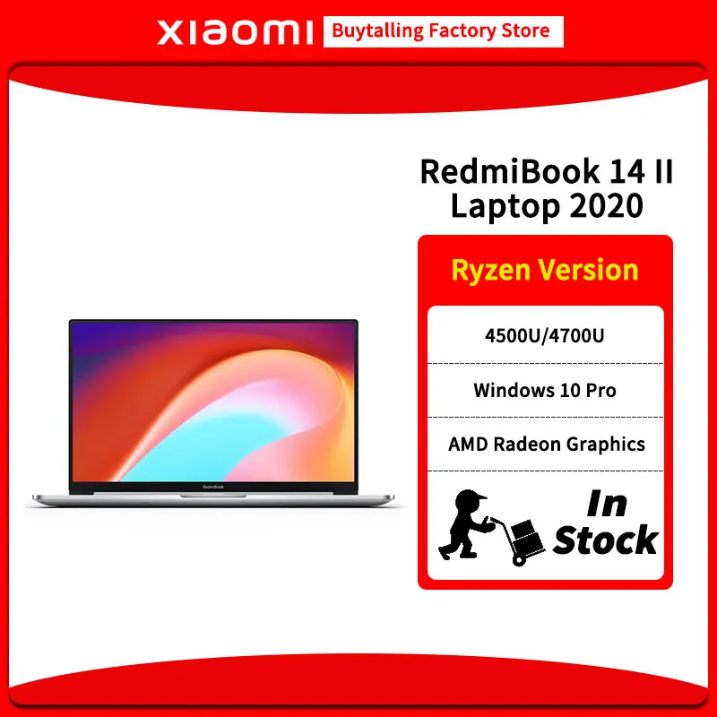 Оригинальный ноутбук Xiaomi RedmiBook 14 II 2020 года с процессорами AMD Ryzen R5-4500U/R7-4700U, 8 ГБ/16 ГБ DDR4, 512 ГБ SSD и операционной системой Windows 10 Pro.