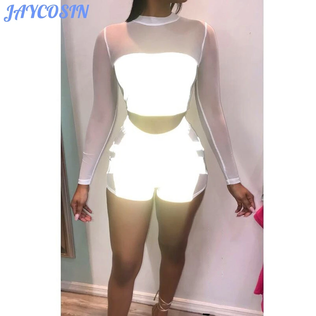 JAYCOSIN Модный женский комплект из 2 предметов светящийся спортивный Топ с длинным