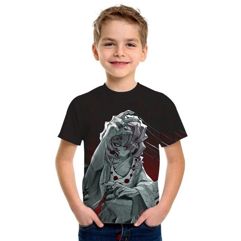 

Футболки Kimetsu No Yaiba для мальчиков с 3D принтом, футболка с японским аниме, рассекающий демонов, детские футболки с мультяшным принтом для дево...