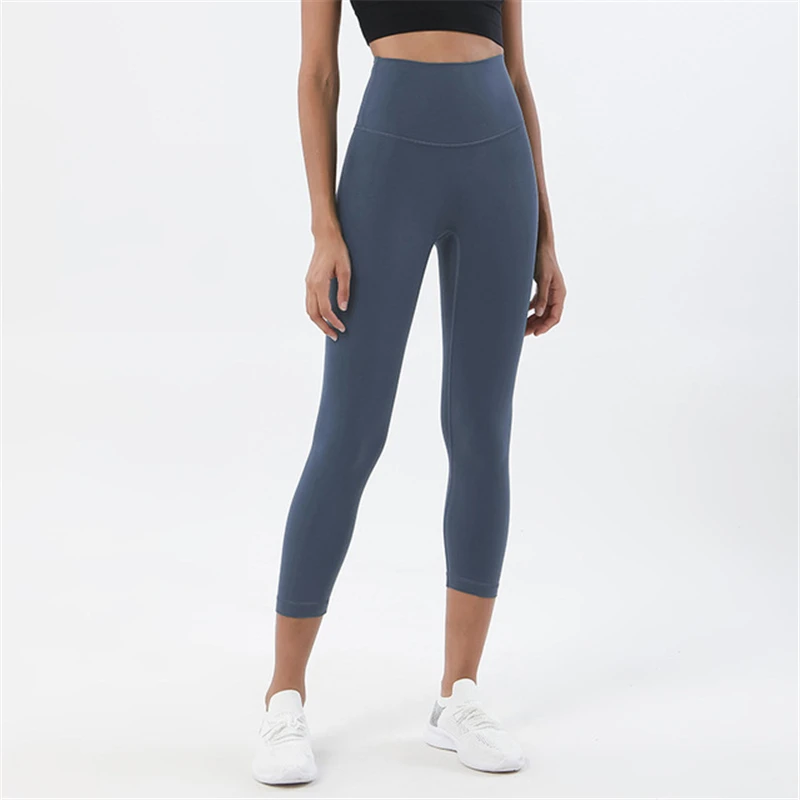 

DELFINE new double-sided sanding cropped trousers yoga pants women's high-waist buttocks peach hip sports fitness pants