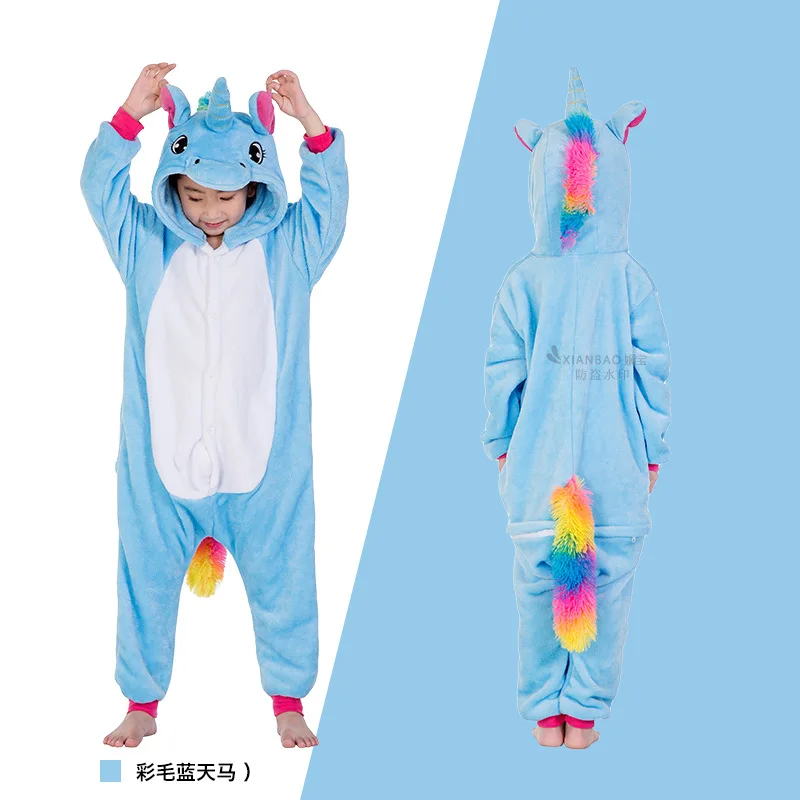 Blue tianma Пижамы кигуруми, единорог для детей, пижамы для маленьких девочек, одежда для сна для мальчиков, животные, Лев, олень, единорог, комбинезон, Детский костюм, комбинезон - Цвет: Blue tianma