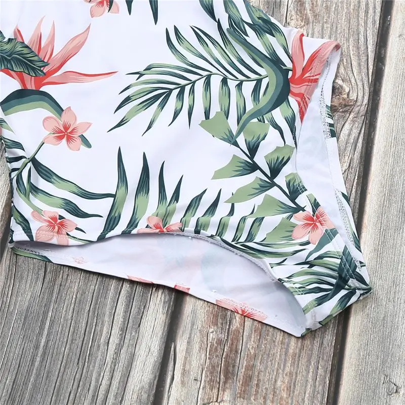Семейные летние бикини в богемном стиле с тропическими листьями Купальный