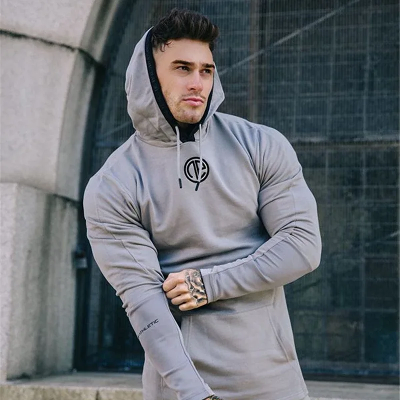 T-Grey Новые мужские повседневные толстовки фитнес бренд Мужская одежда Camisetas спортивные костюмы мужская футболка для бодибилдинга мышцы с капюшоном куртки - Цвет: T-Grey