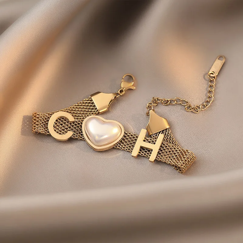 

Couple Bracelets Strap Letter Titanium Steel Hand Chain Female Trend Temperament Light Luxury Decoration Jewelry Bracelet