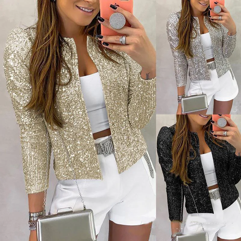 

2021 The Last Item Fashionable And Popular Of European And American New Ladies Style Sequined Casual Slim Short Jacket
