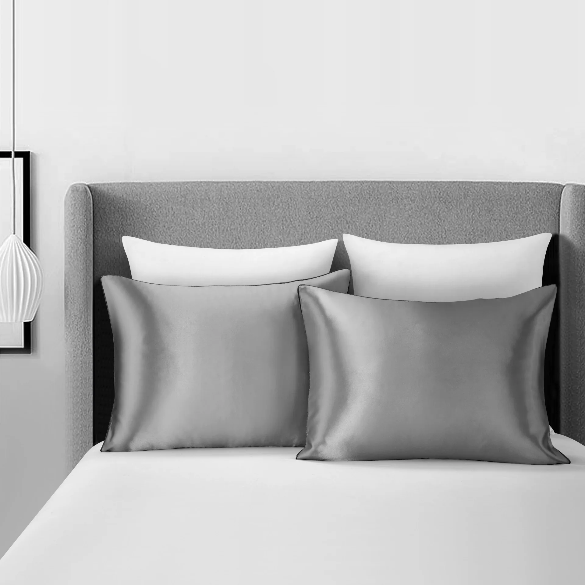 

Nordic style simple pillow case, fashion solid color imitation silk inlaid pillow case (a pair)