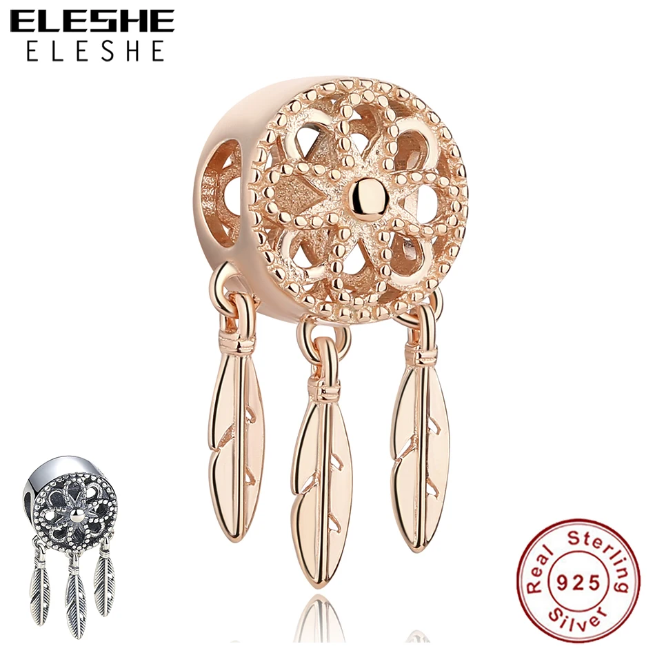 ELESHE 925 пробы серебряная подвеска розовая бусина Золотая Ловец снов подвески
