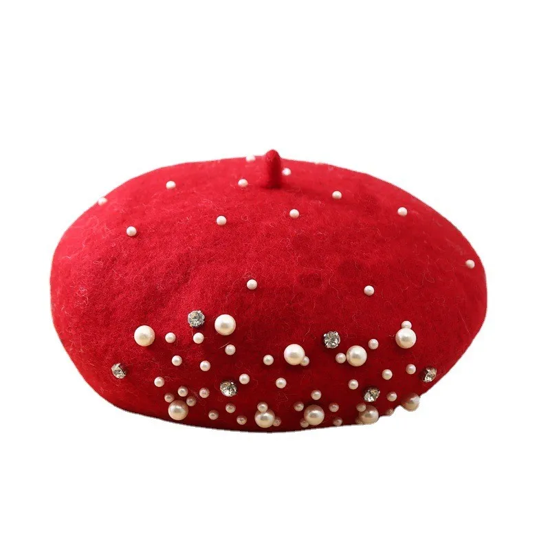 

2022 New Autumn Winter Fashion Elegant Pearl Beret Hats For Women French Berets Fashion Female Berets Artist Painter Hat