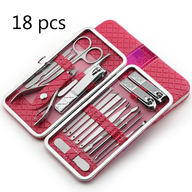 

18 PCS Nail Clippers Cutter Set Stainless Steel Pedicure Professional Nail Clipper Set Cuticle Eagle Hook Tweezer Manicure Beaut